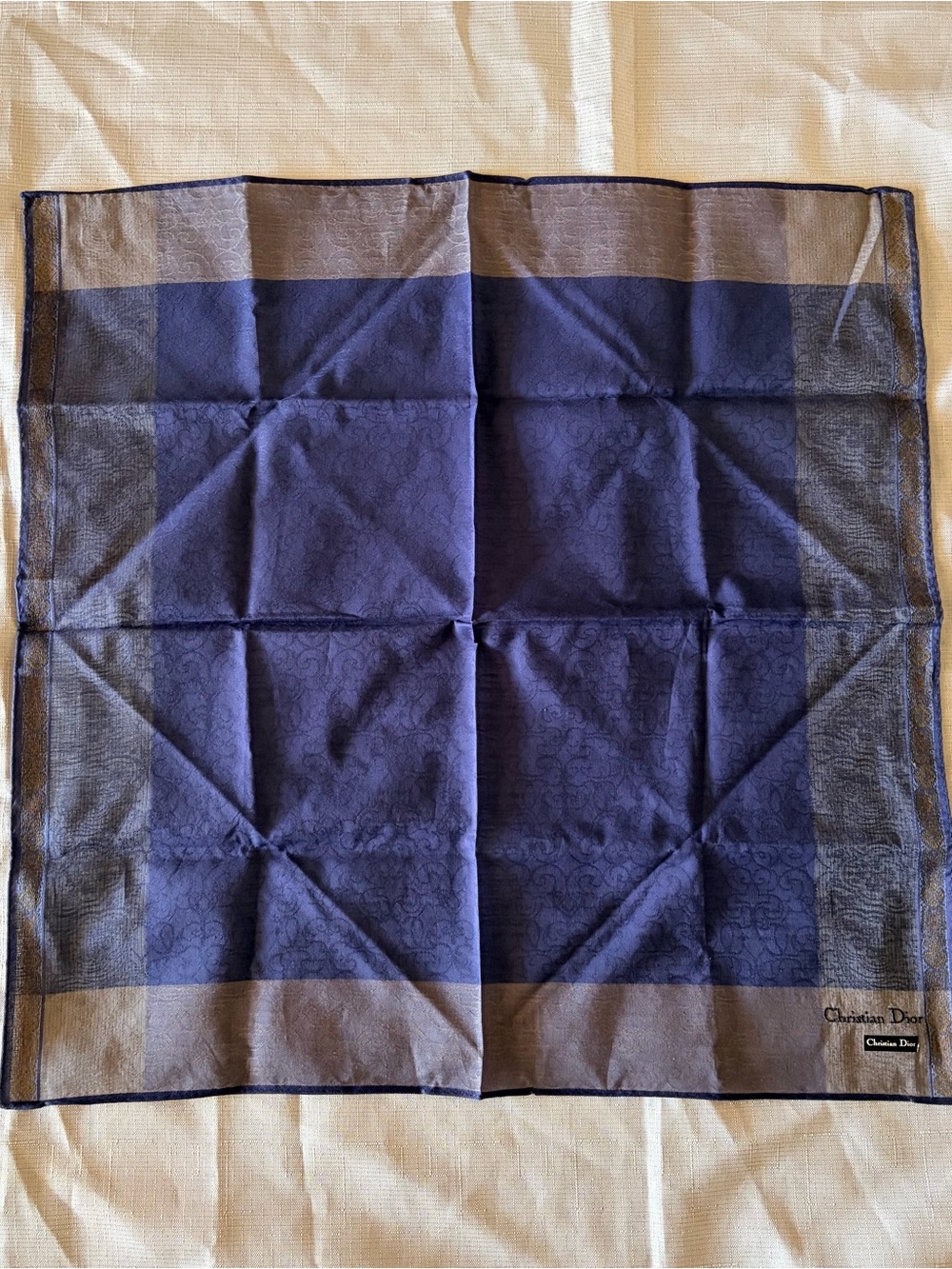 Christian Dior Navy and Gray Scarf /Handkercheif 18”x18”